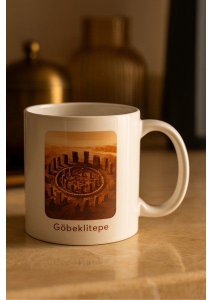 3 Lü Paket Göbekli Tepe Baskılı Porselen Kupa Bardak