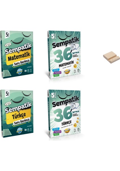 5. Sınıf Matematik ve Türkçe Sempatik Soru Bankası ve Haftalık Kazanım Denemeleri 4lü Set + Telefon Tutucu