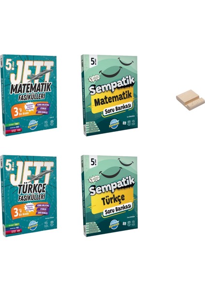 5. Sınıf Matematik ve Türkçe Jett Fasiküller ve Soru Bankası 4lü Set + Telefon Tutucu