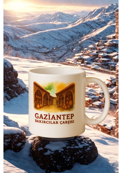 3 Lü Paket Bakırcılar Çarşı Baskı Porselen Kupa Bardak