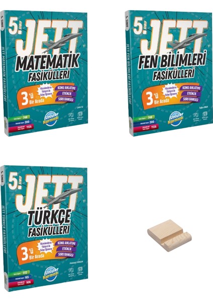 5. Sınıf Jett Matematik Fen Bilimleri ve Türkçe Fasikülleri 3lü Set + Telefon Tutucu
