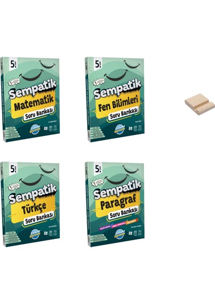 5. Sınıf Sempatik Matematik Fen Bilimleri Türkçe ve Paragraf Soru Bankası 4lü Set + Telefon Tutucu