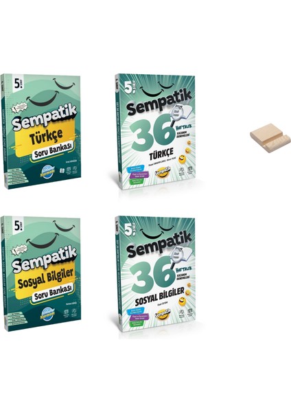 5. Sınıf Türkçe ve Sosyal Sempatik Soru Bankası ve Haftalık Kazanım Denemeleri 4lü Set + Telefon Tutucu
