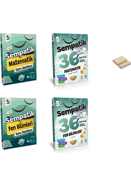 5. Sınıf Matematik ve Fen Bilimleri Sempatik Soru Bankası ve Haftalık Kazanım Denemeleri 4lü Set + Telefon Tutucu