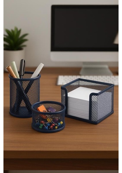 Masaüstü Perfore 3lü Lacivert Kalemlik Seti ND-1018