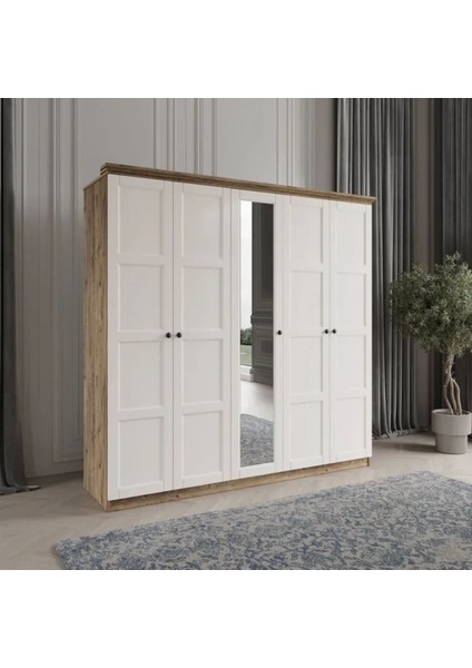 Toprak 5 Kapaklı Bazalı Gardırop Tamamı Mdf