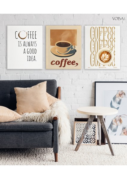 3 Parça Kahve Temalı Mdf Tablo Seti