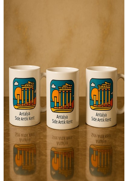 3 Lü Paket Şehir Baskı Hediyelik Porselen Kupa Bardak