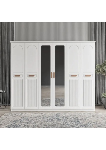 Pera 6 Kapaklı Modern Gardırop MDF Malzeme Ayna ile Şık Tasarım 210 cm Yükseklik fiyatları