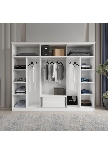 Pera 6 Kapaklı Modern Gardırop MDF Malzeme Ayna ile Şık Tasarım 210 cm Yükseklik modelleri