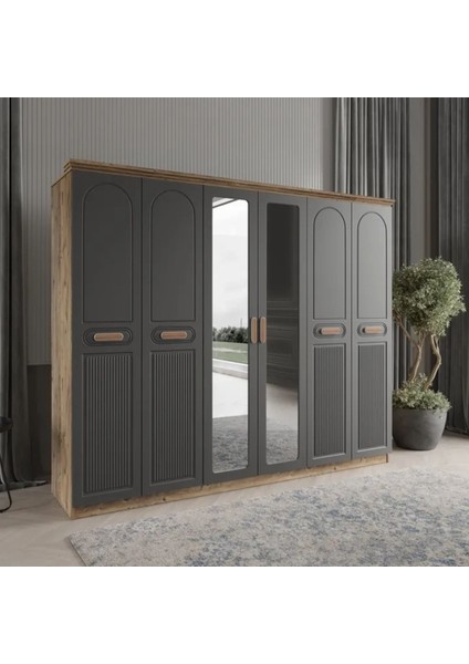 Pera 6 Kapaklı Bazalı Gardırop Tamamı Mdf