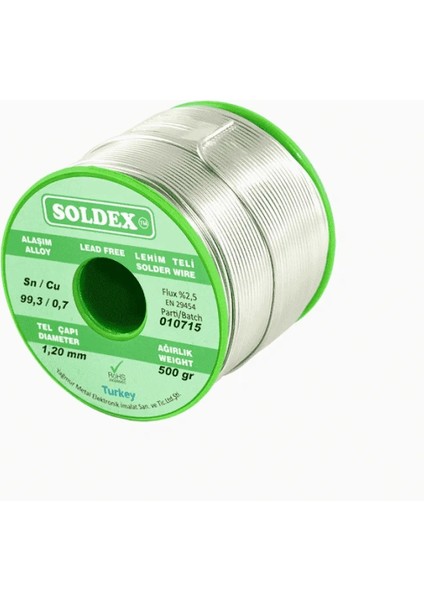 Sn: 99.3 - Cu: 0.7 - 500 Gr, 1.2 mm - Kurşunsuz, Gümüşsüz Lehim Teli
