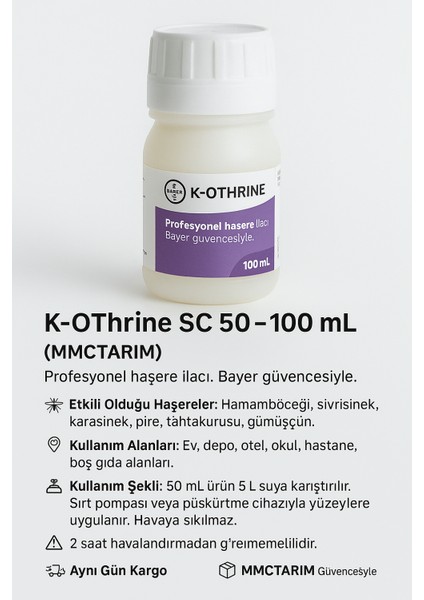 Bayer K- Othrine Sc 50 ml Kokusuz, Karınca - Böcek- Sinek- Hamamböceği Ilacı Haşere Karşıtı (Skt 06/ 2028) fiyatları