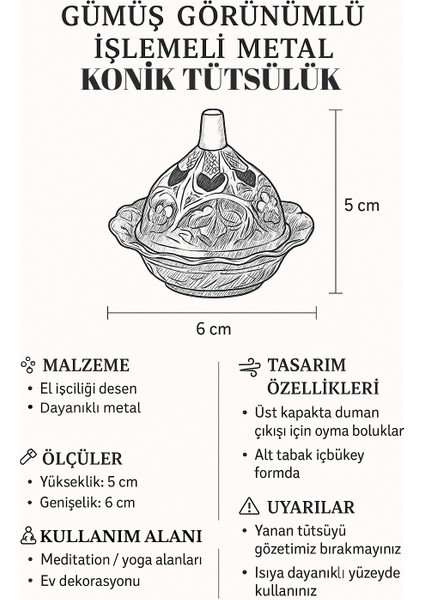 Sessiz Bahar Ultra |konik Tütsü Seti| Lavanta, Yasemin, Kırmızı Gül, Böğürtlen, Yeşil Elma+Tütsülük