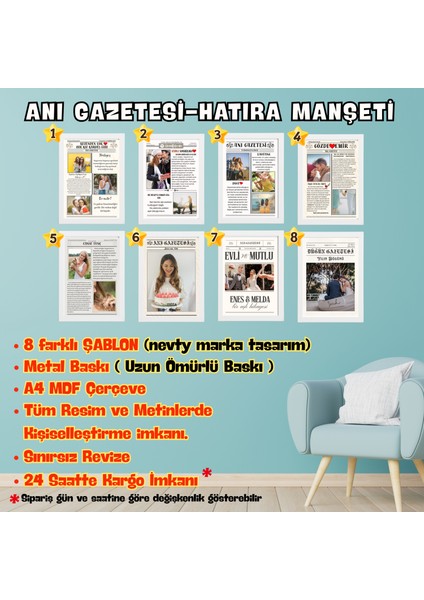 Anı Gazetesi Posteri, Doğum, Özel Gün, Nişan, Düğün, Arkadaşlık, Her An için Kişiselleştirilebilir Hatıra