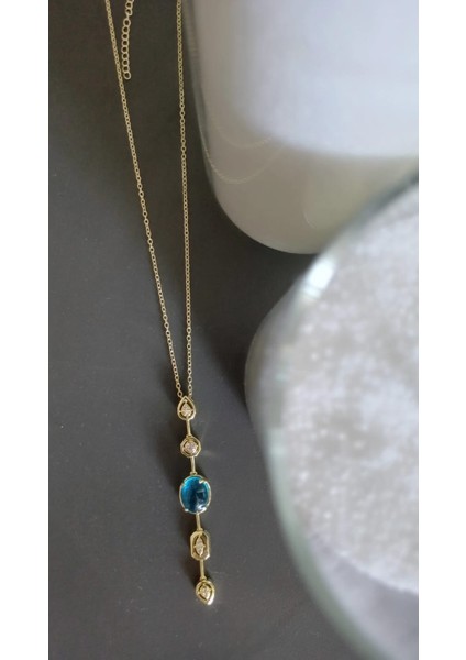 Mavi Taş Uzun Kolye