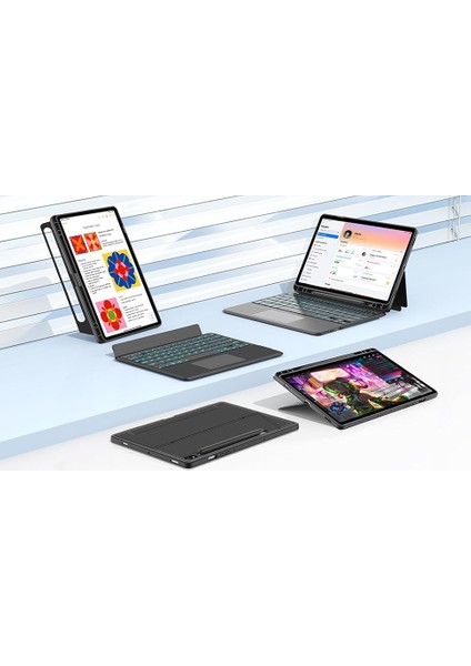 Samsung Galaxy Tab S10/S9 Fe Plus Için Keyboard Bluetooh Işıklı Standlı Klavyeli Tablet Kılıfı fiyatları