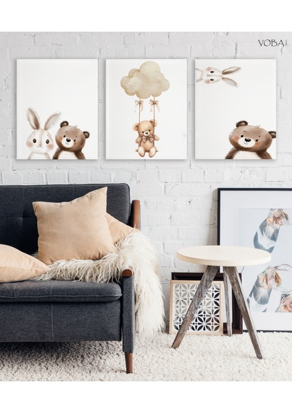 3 Parça Çocuk Odası Için Ayı Temalı Mdtablo Seti
