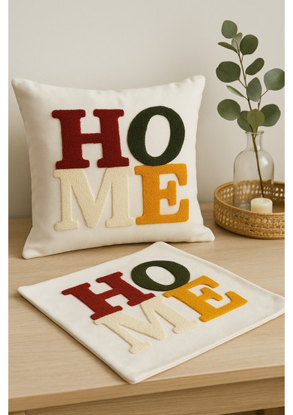 2 Li Takım Punch Işlemeli Tasarım Keten Kırlent Kılıfı