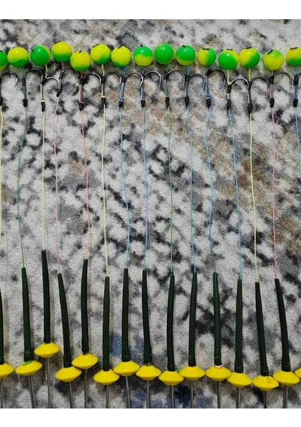 15 Takım (Yeşıl Sarı Pup)Sazan Yemleme (Tekne ve Botu )(Rig ve Boli) Yüzen Model 15 Adet modelleri