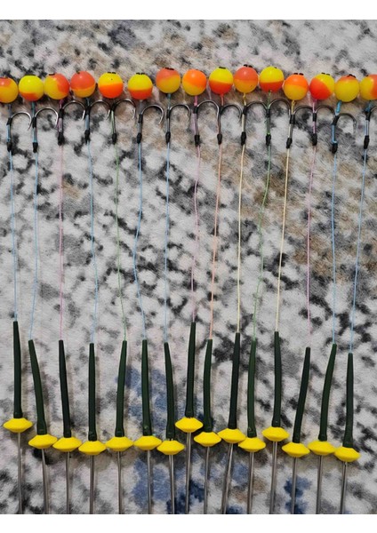 15 Takım (Kırmızı Sarı Pup)Çift Renk Sazan Yemleme (Tekne ve Botu) (Rig ve Boli) Yüzen Model 15 Adet