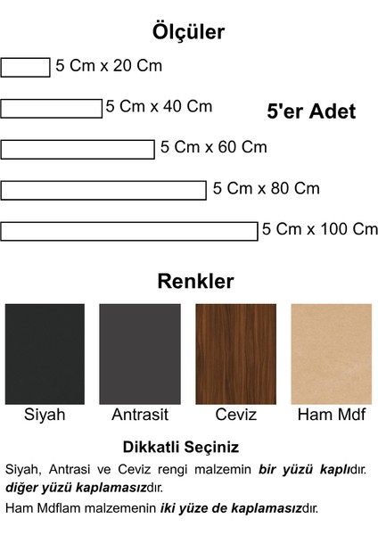 Duvar Dekorasyon Çıtası 5 Farklı Ebat (100CM 80CM 60CM 40CM 20CM) 25 Adet Panel fırsatları