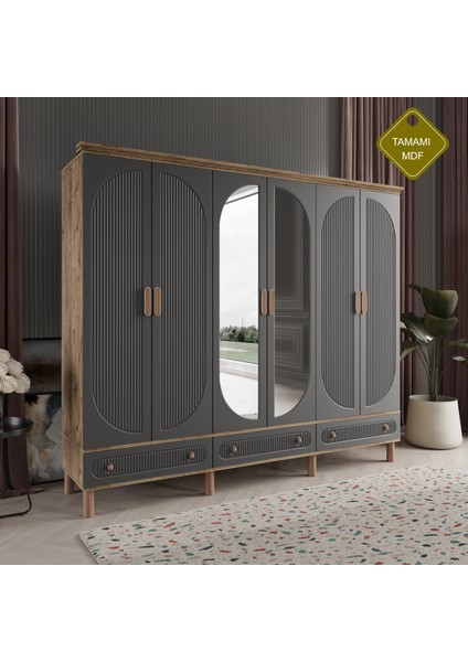 Soho 6 Kapaklı Antrasit Gardırop Tamamı Mdf