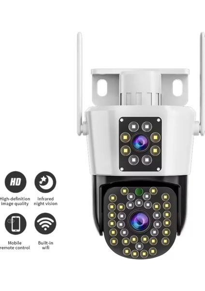 Enshal 4mp 4K Ultra Hd Gece Görüşlü Çift Lensli Hareket Takipli Alarmlı Dış Mekan Ip Güvenlik Kamerası fiyatları