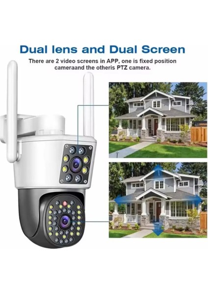 Enshal 4mp 4K Ultra Hd Gece Görüşlü Çift Lensli Hareket Takipli Alarmlı Dış Mekan Ip Güvenlik Kamerası fırsatları