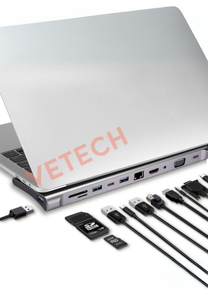 12IN1 Type-C Port Çoklayıcı MacBook Uyumlu Hdmı/ethernet/sd/usb 3.0/vga Çoklayıcı fiyatları