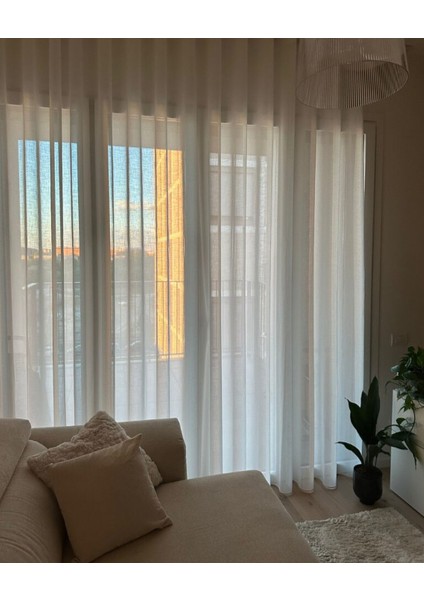 Modern Keten Dökümlü Düz Tül Perde -Ekru - Pileli Dikim 1x2,5 Pile - KTN333