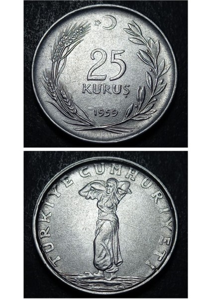 39963687AFDAF8CAE4 1959 Akmonital 25 Kuruş Eski Madeni Para
