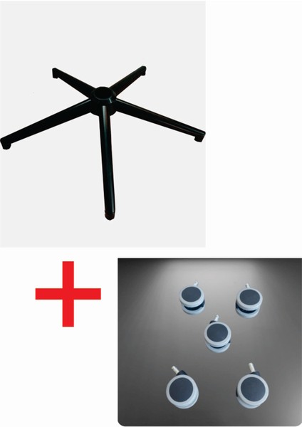 Sandofis Yıldız Ayak Siyah Metal Silikon Tekerli Döner Sandalye Ayağı Oyuncu Koltuğu Ayağı