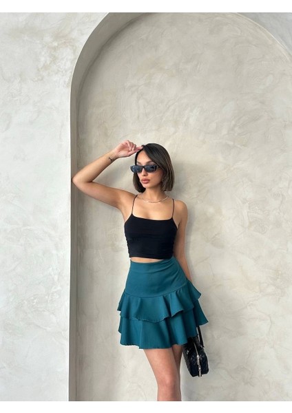 Valonlu Fırfırlı Etek Yeşil S24681 indirimleri