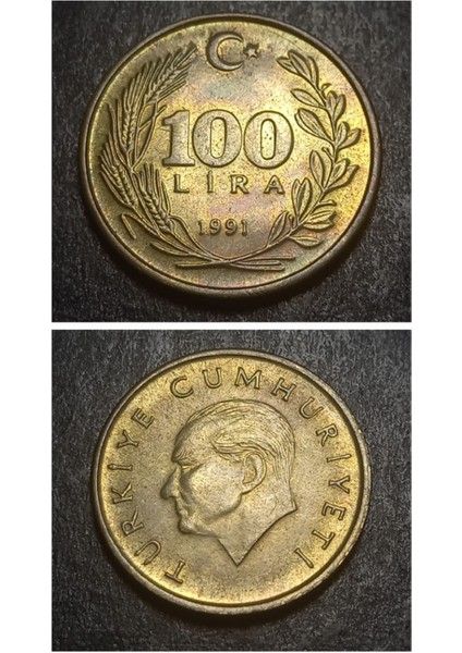 39963687B0C4CC98F3 1991 Pirinç 100 Lira Ça/çil Eski Madeni Para