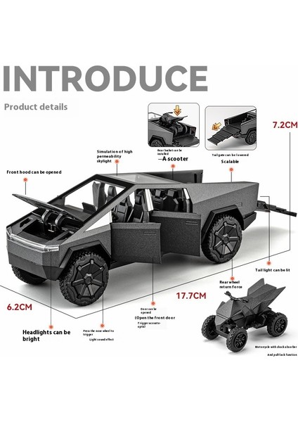 1:32 Cybertruck Oyuncak Alaşım Off Road Döküm Metal Modeli Ses ve Işık Arkadaşlar Için Geri Çekin Oyuncak Hediye Dekoratif Trendy Süsler (Yurt Dışından) modelleri