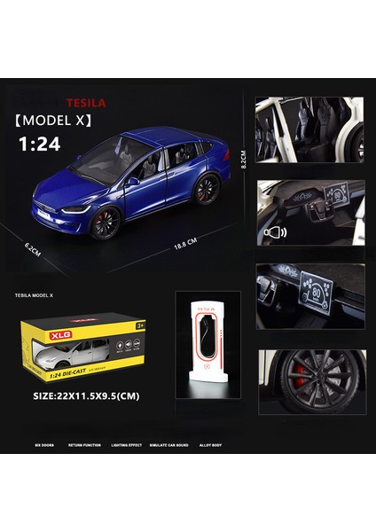 1:24 Tesla Model x Simülasyon Alaşım Araba Modeli Araç Ses ve Işık Geri Çekin Oyuncak Araba Çocuk Koleksiyonu Dekorasyon Hediye C292 (Yurt Dışından)