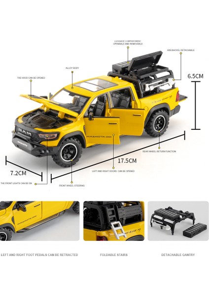 1:32 Dodge Mamut 1000 Trx Alaşım Pikap Araba Modeli Döküm Metal Off-Road Araç Modeli Ses ve Işık Simülasyon Çocuk Oyuncak Hediye (Yurt Dışından) fiyatları