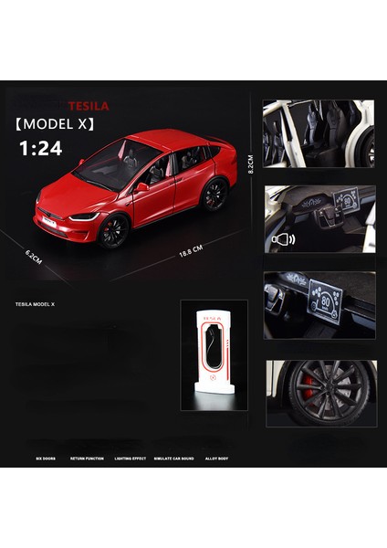1:24 Tesla Model x Simülasyon Alaşım Araba Modeli Araç Ses ve Işık Geri Çekin Oyuncak Araba Çocuk Koleksiyonu Dekorasyon Hediye C292 (Yurt Dışından)