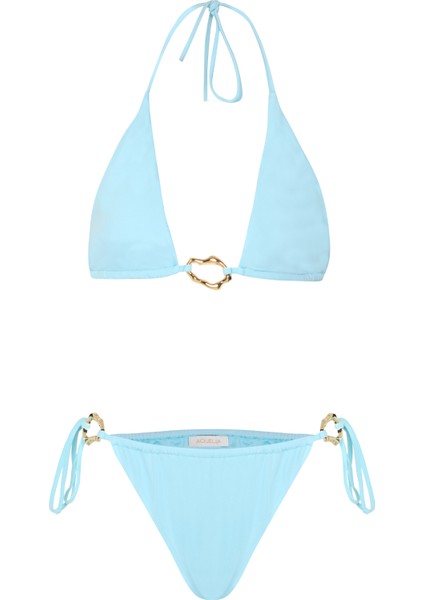 Aksesuarlı Bebe Mavisi Uzun Üçgen Bikini Takım