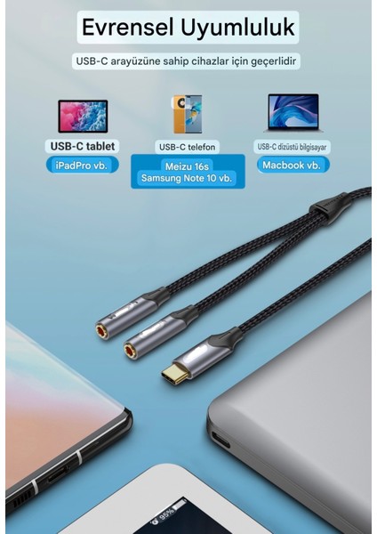 Type-C To 3,5 mm Aux Ses Kulaklık Ayırıcı 2'si 1 Arada Ses Adaptörü Hi-Fi Ses Kalitesi Yüksek Çözünürlüklü Jack Çevirici Aux fiyatları