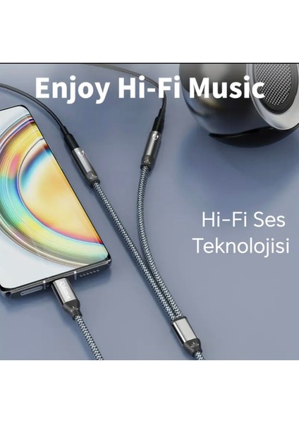 Type-C To 3,5 mm Aux Ses Kulaklık Ayırıcı 2'si 1 Arada Ses Adaptörü Hi-Fi Ses Kalitesi Yüksek Çözünürlüklü Jack Çevirici Aux