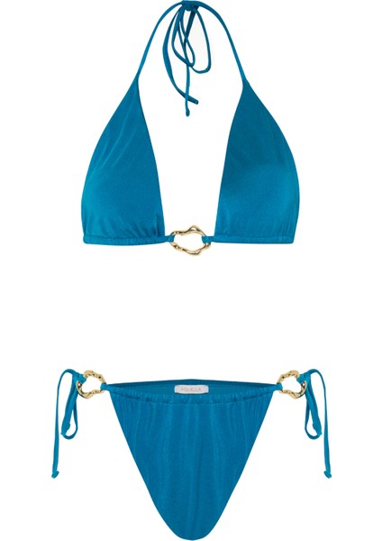 Aksesuarlı Petrol Uzun Üçgen Bikini Takım