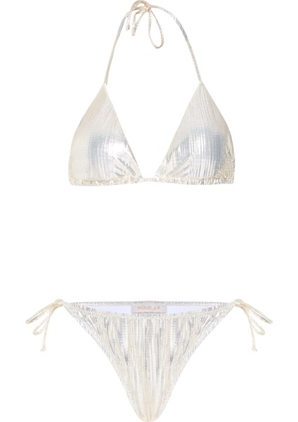 Piliseli Gold Üçgen Bikini Takım