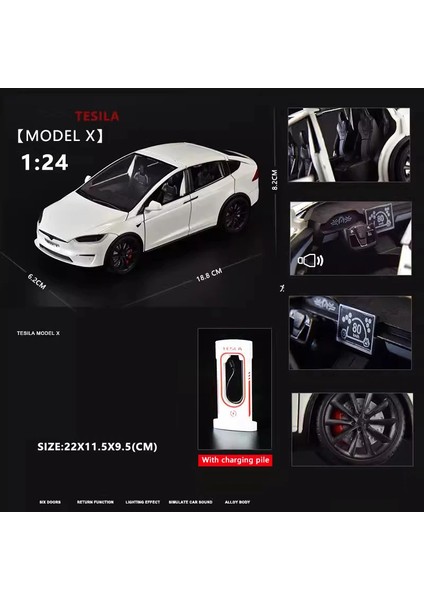 Yeni 1:24 Simülasyon Tesla x Alaşım Araba Modeli Ses ve Işık Geri Çekin Oyuncak Araba Metal Elektrikli Araba Çocuk Koleksiyonu Dekorasyon Hediye (Yurt Dışından)