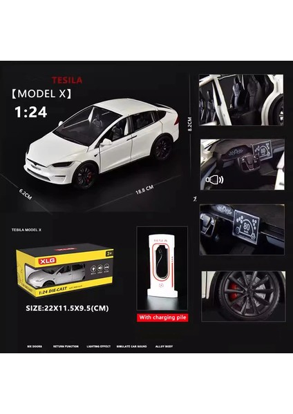 Yeni 1:24 Simülasyon Tesla x Alaşım Araba Modeli Ses ve Işık Geri Çekin Oyuncak Araba Metal Elektrikli Araba Çocuk Koleksiyonu Dekorasyon Hediye (Yurt Dışından)