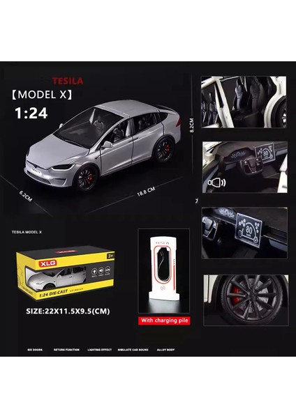 Yeni 1:24 Simülasyon Tesla x Alaşım Araba Modeli Ses ve Işık Geri Çekin Oyuncak Araba Metal Elektrikli Araba Çocuk Koleksiyonu Dekorasyon Hediye (Yurt Dışından)