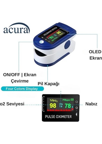 Ac-60 Oksimetre OLED Ekranlı Nabız ve Oksijen Ölçer
