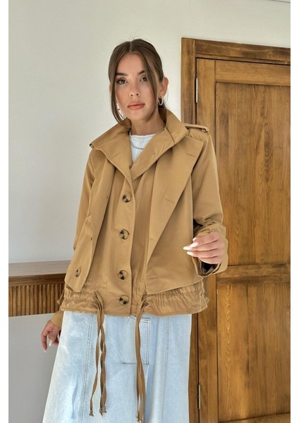 Camel Çift Katlı Kısa Ceket