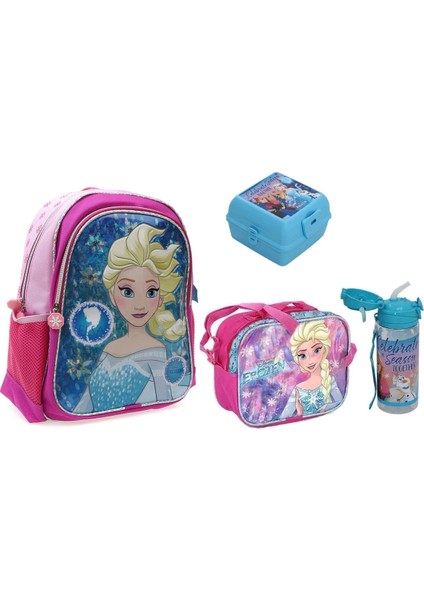Elsa Kız Çocuk Ilk Okul Çantası, Beslenme Çantası, Suluk, Yemek Kabı Seti